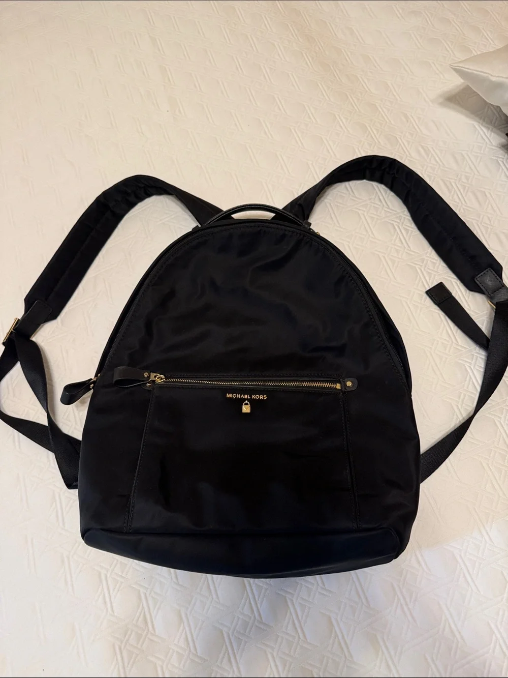 Michael Kors Black Nylon Backpack with Gold-Tone Accents